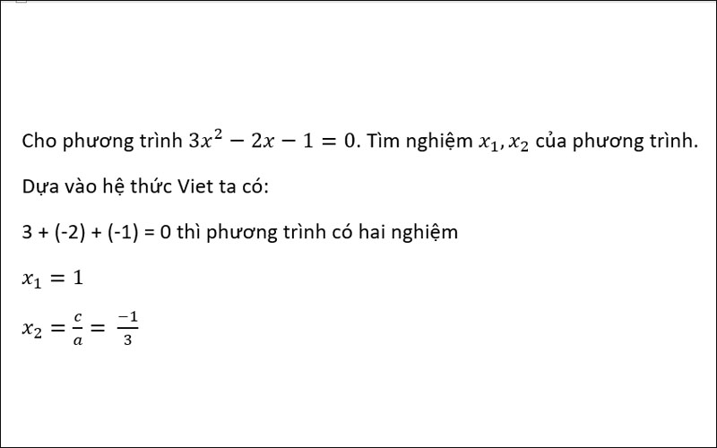 Tính nhẩm nghiệm phương trình bậc hai bằng hệ thức Viet